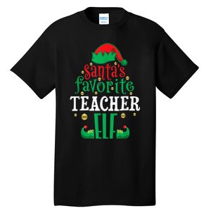 Santa's Favorite Teacher Elf Christmas Family Matching Tall T-Shirt