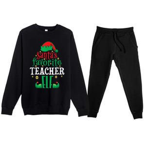 Santa's Favorite Teacher Elf Christmas Family Matching Premium Crewneck Sweatsuit Set