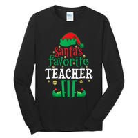 Santa's Favorite Teacher Elf Christmas Family Matching Tall Long Sleeve T-Shirt