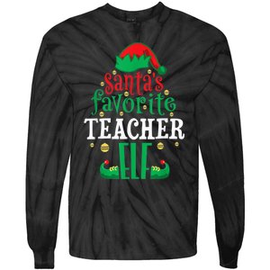 Santa's Favorite Teacher Elf Christmas Family Matching Tie-Dye Long Sleeve Shirt