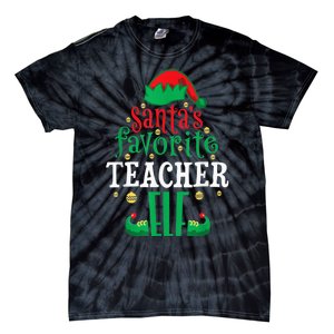 Santa's Favorite Teacher Elf Christmas Family Matching Tie-Dye T-Shirt