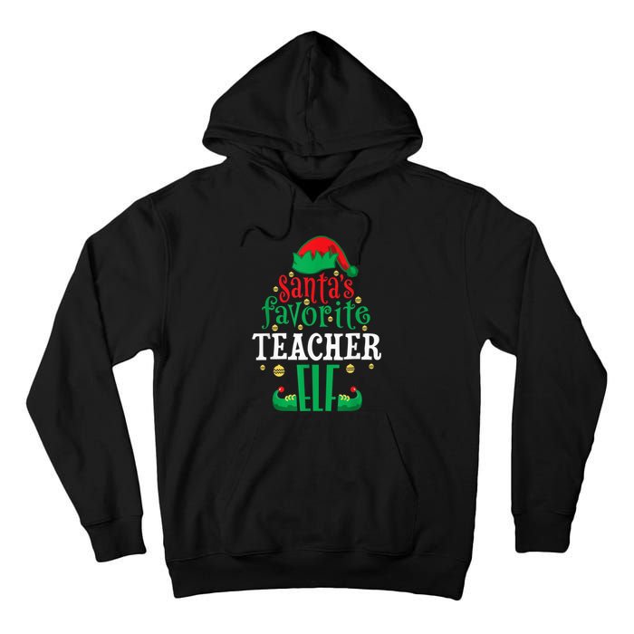 Santa's Favorite Teacher Elf Christmas Family Matching Tall Hoodie