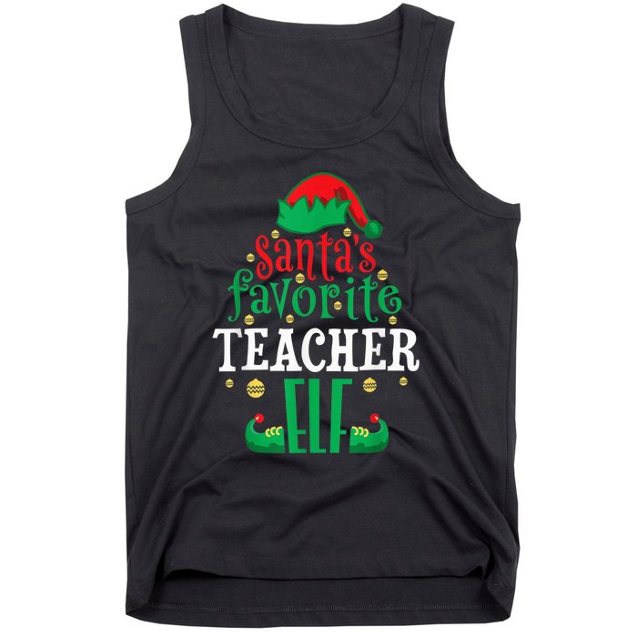 Santa's Favorite Teacher Elf Christmas Family Matching Tank Top