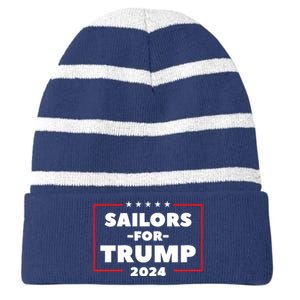 Sailors For Trump 2024 US Navy Donald Trump Support Striped Beanie with Solid Band