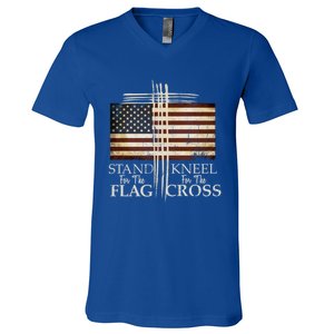 Stand For The Flag Cute Gift Kneel For Cross Love Usa Funny Gift V-Neck T-Shirt