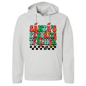 Santas Favorite Teacher Retro Groovy Christmas Xmas Performance Fleece Hoodie