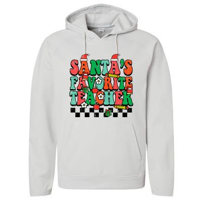 Santas Favorite Teacher Retro Groovy Christmas Xmas Performance Fleece Hoodie