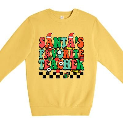 Santas Favorite Teacher Retro Groovy Christmas Xmas Premium Crewneck Sweatshirt