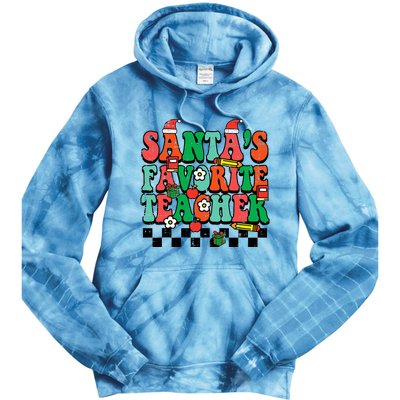 Santas Favorite Teacher Retro Groovy Christmas Xmas Tie Dye Hoodie