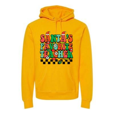 Santas Favorite Teacher Retro Groovy Christmas Xmas Premium Hoodie