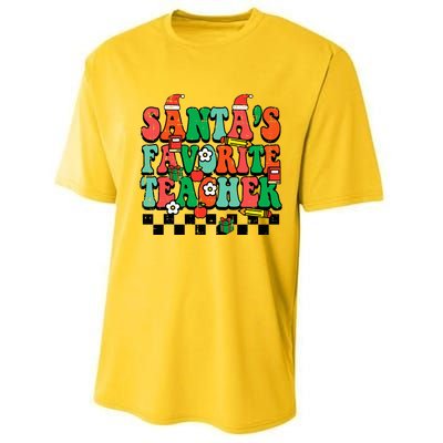 Santas Favorite Teacher Retro Groovy Christmas Xmas Performance Sprint T-Shirt