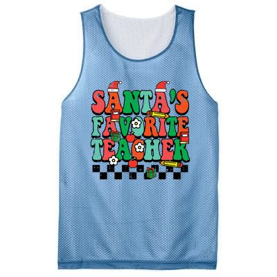 Santas Favorite Teacher Retro Groovy Christmas Xmas Mesh Reversible Basketball Jersey Tank