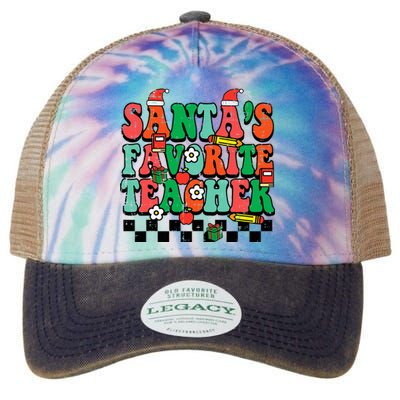 Santas Favorite Teacher Retro Groovy Christmas Xmas Legacy Tie Dye Trucker Hat