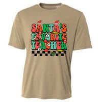 Santas Favorite Teacher Retro Groovy Christmas Xmas Cooling Performance Crew T-Shirt