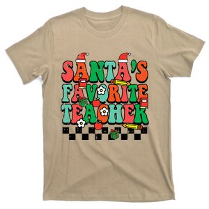 Santas Favorite Teacher Retro Groovy Christmas Xmas T-Shirt