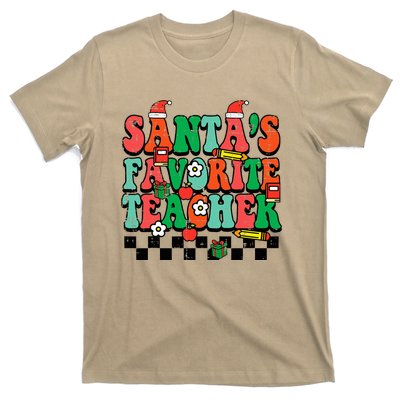 Santas Favorite Teacher Retro Groovy Christmas Xmas T-Shirt