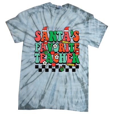 Santas Favorite Teacher Retro Groovy Christmas Xmas Tie-Dye T-Shirt