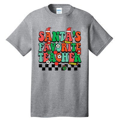 Santas Favorite Teacher Retro Groovy Christmas Xmas Tall T-Shirt