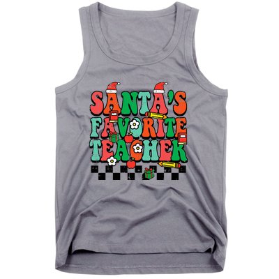 Santas Favorite Teacher Retro Groovy Christmas Xmas Tank Top