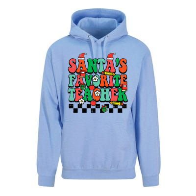 Santas Favorite Teacher Retro Groovy Christmas Xmas Unisex Surf Hoodie