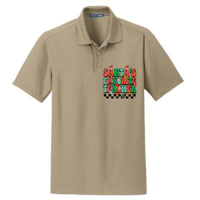 Santas Favorite Teacher Retro Groovy Christmas Xmas Dry Zone Grid Polo