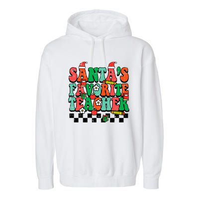 Santas Favorite Teacher Retro Groovy Christmas Xmas Garment-Dyed Fleece Hoodie