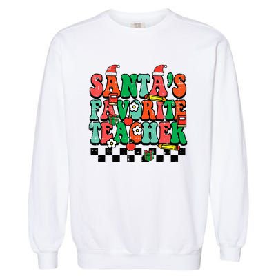 Santas Favorite Teacher Retro Groovy Christmas Xmas Garment-Dyed Sweatshirt