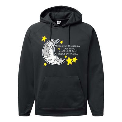 Shoot For The Moon Quote Wmoon & Stars Cute Performance Fleece Hoodie