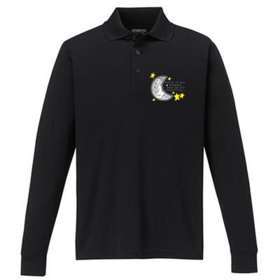 Shoot For The Moon Quote Wmoon & Stars Cute Performance Long Sleeve Polo