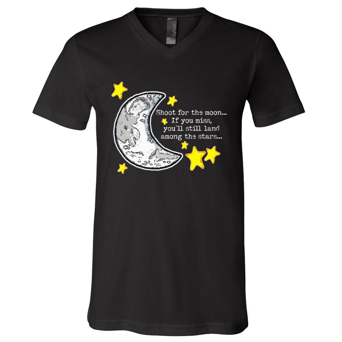 Shoot For The Moon Quote Wmoon & Stars Cute V-Neck T-Shirt