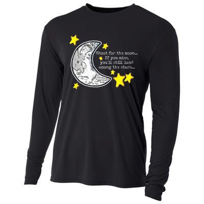 Shoot For The Moon Quote Wmoon & Stars Cute Cooling Performance Long Sleeve Crew