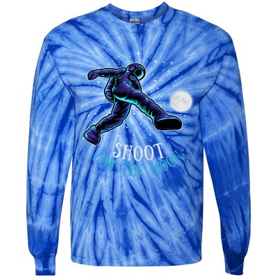 Shoot For The Moon Soccer And Astronaut Graphic Print Design Gift Tie-Dye Long Sleeve Shirt