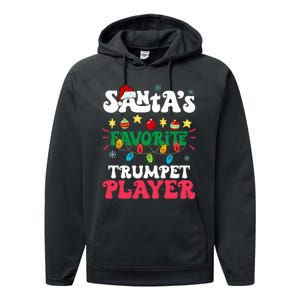 SantaS Favorite Trumpet Player Santa Hat Light Christmas Performance Fleece Hoodie