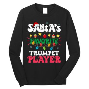 SantaS Favorite Trumpet Player Santa Hat Light Christmas Long Sleeve Shirt