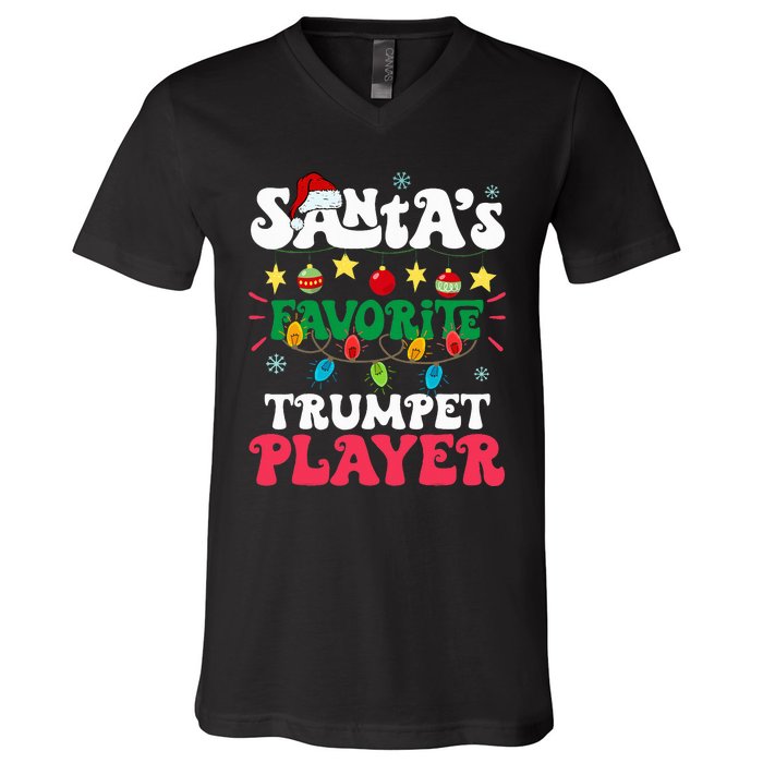 SantaS Favorite Trumpet Player Santa Hat Light Christmas V-Neck T-Shirt