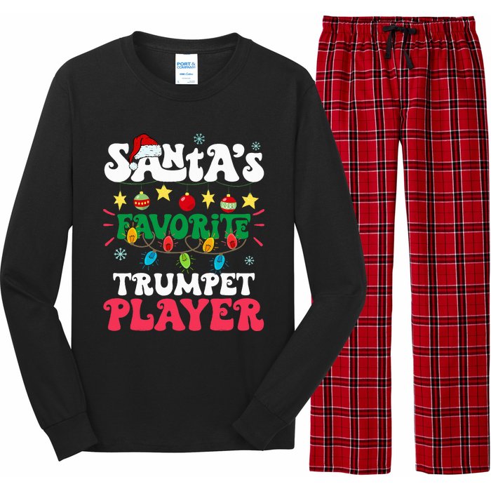 SantaS Favorite Trumpet Player Santa Hat Light Christmas Long Sleeve Pajama Set