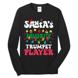 SantaS Favorite Trumpet Player Santa Hat Light Christmas Tall Long Sleeve T-Shirt