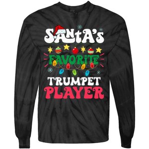 SantaS Favorite Trumpet Player Santa Hat Light Christmas Tie-Dye Long Sleeve Shirt