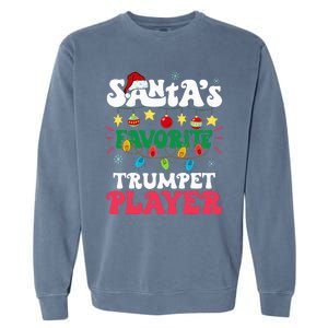 SantaS Favorite Trumpet Player Santa Hat Light Christmas Garment-Dyed Sweatshirt