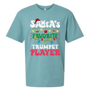 SantaS Favorite Trumpet Player Santa Hat Light Christmas Sueded Cloud Jersey T-Shirt