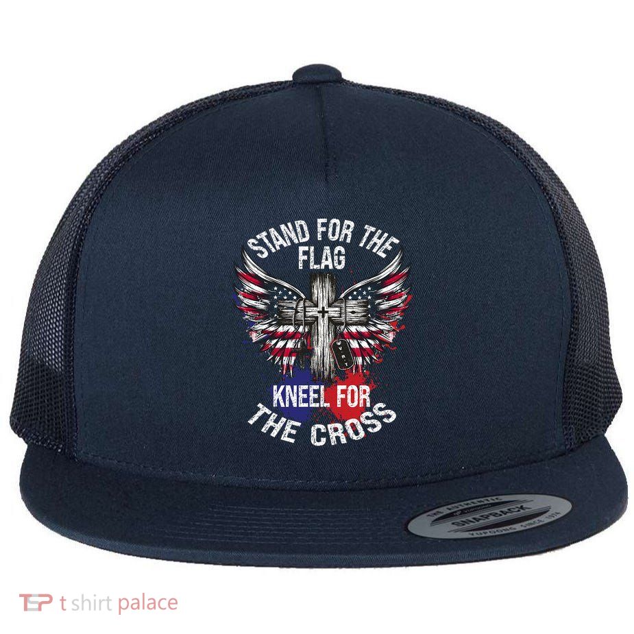 Stand For The Flag Kneel For The Cross Christian Patriotic  Flat Bill Trucker Hat