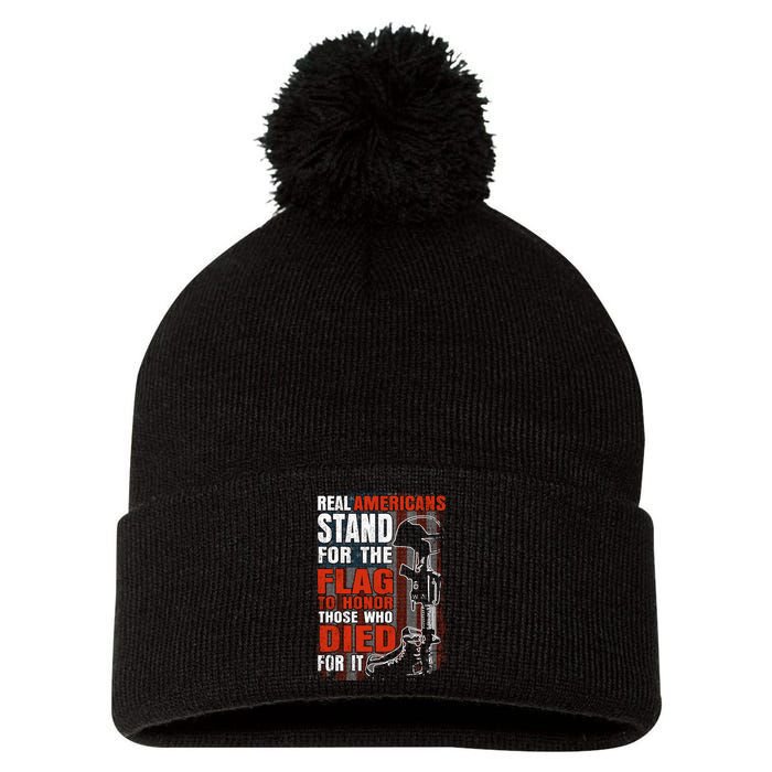 Stand For The Flag To Honor Those Who Died For It Americana / American Pride Pom Pom 12in Knit Beanie