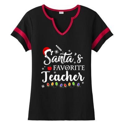 SantaS Favorite Teacher Family Matching Group Christmas Ladies Halftime Notch Neck Tee