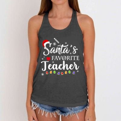 SantaS Favorite Teacher Family Matching Group Christmas Women's Knotted Racerback Tank