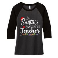 SantaS Favorite Teacher Family Matching Group Christmas Women's Tri-Blend 3/4-Sleeve Raglan Shirt