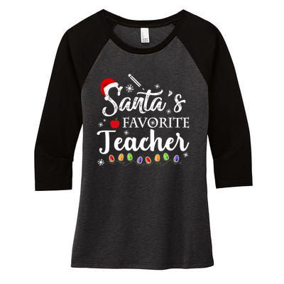 SantaS Favorite Teacher Family Matching Group Christmas Women's Tri-Blend 3/4-Sleeve Raglan Shirt