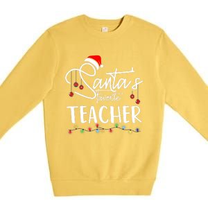 Santas Favorite Teacher Funny Christmas Santa Hat Light Premium Crewneck Sweatshirt