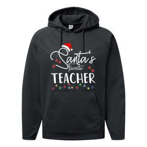 Santas Favorite Teacher Funny Christmas Santa Hat Light Performance Fleece Hoodie