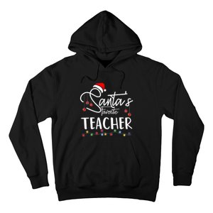 Santas Favorite Teacher Funny Christmas Santa Hat Light Hoodie