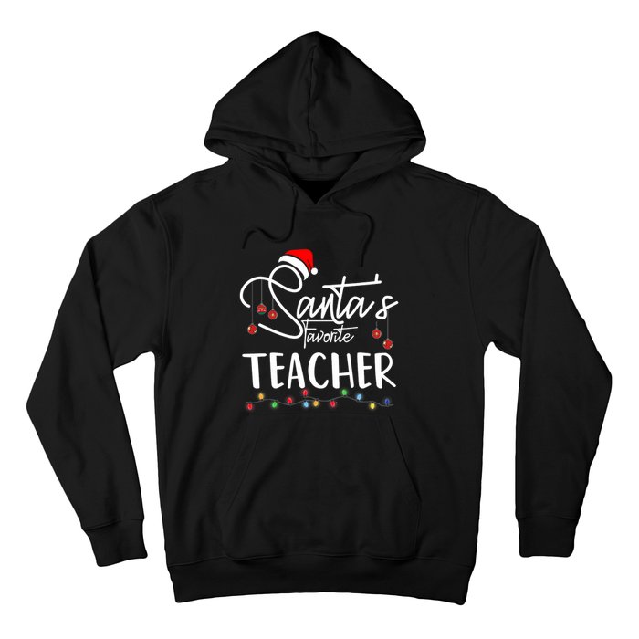 Santas Favorite Teacher Funny Christmas Santa Hat Light Hoodie